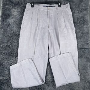Alan Flusser Linen Pants Men’s Size 34x30 Gray Pleated Preppy Golf Business